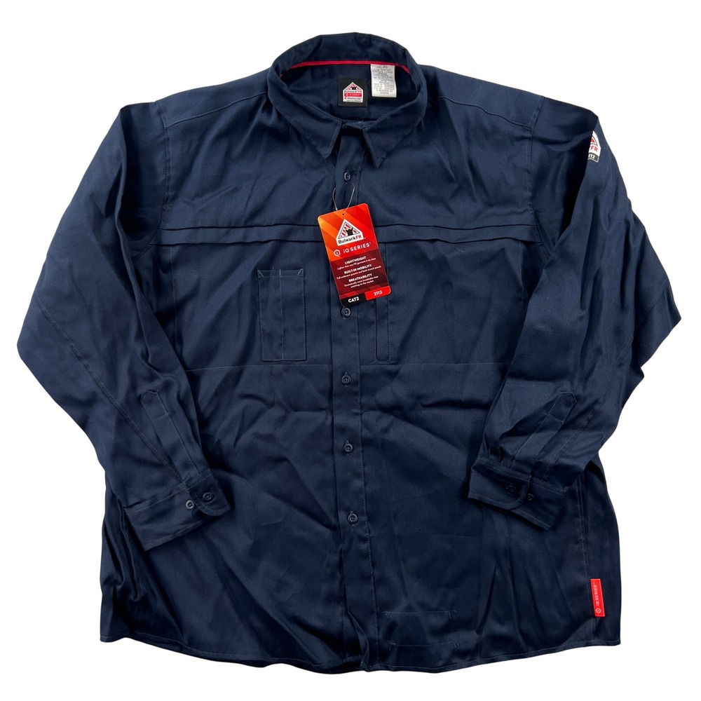 NEW Bulwark FR iQ Series Navy Blue Flame Resistant Work Shirt CAT2 2112‎ Men XXL